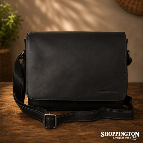 100% Leather Steven Smart Messenger Satchel - Black