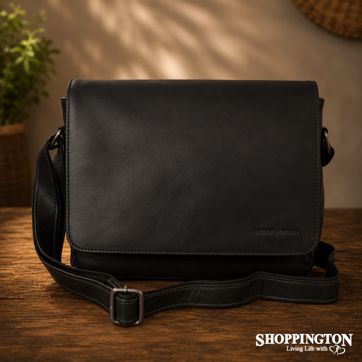 100% Leather Steven Smart Messenger Satchel - Black