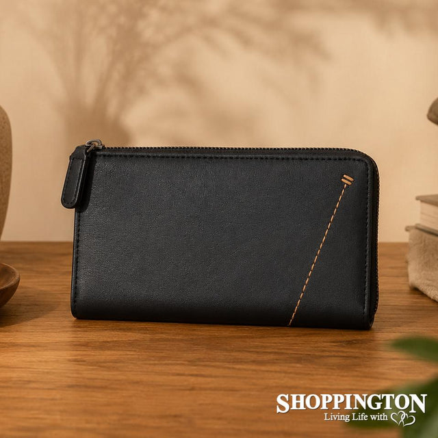 100% Leather Wallet Aurora RFID - Black