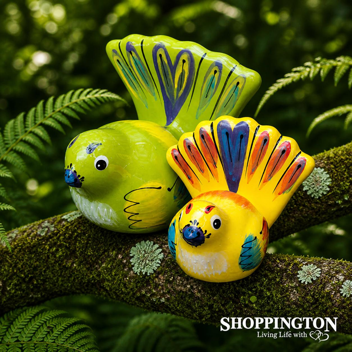 100% NZ Made Garden Ornament - Splashy Bird Art / Coloured Fantails