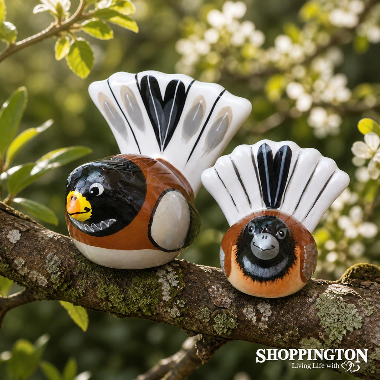 100% NZ Made Garden Ornament - Splashy Bird Art / Fantail Large