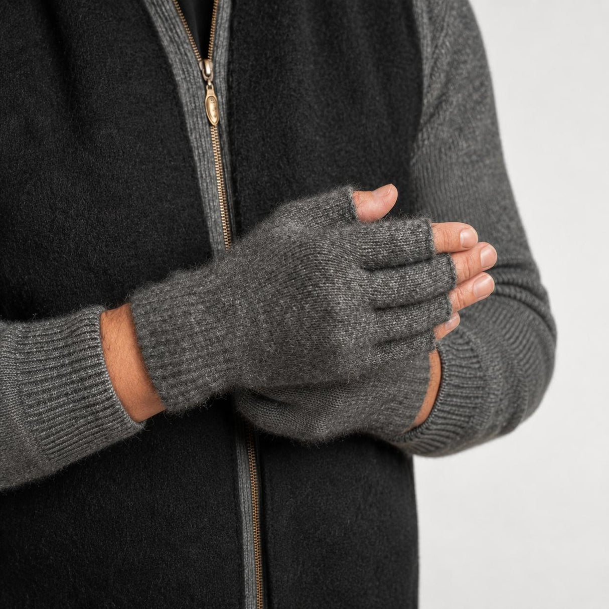 100% NZ Made Koru Knitwear - Possum Merino Fingerless Gloves / Grey