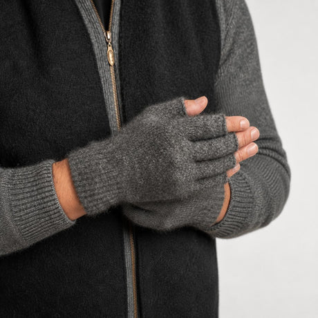 100% NZ Made Koru Knitwear - Possum Merino Fingerless Gloves / Grey