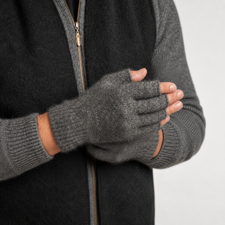100% NZ Made Koru Knitwear - Possum Merino Fingerless Gloves / Grey