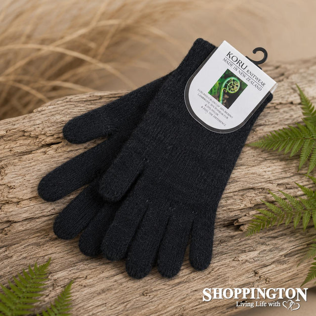 100% NZ Made Koru Knitwear - Possum Merino Gloves / Black
