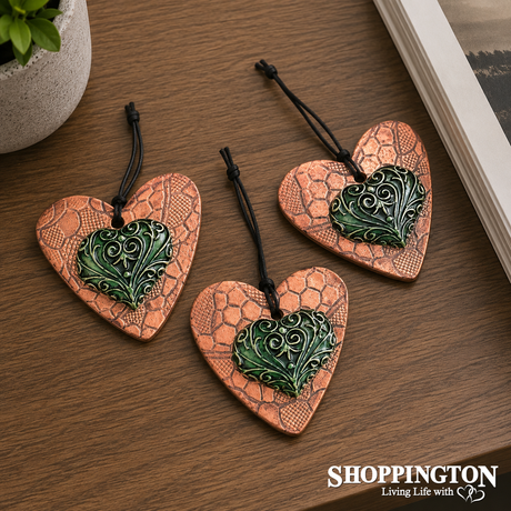 100% NZ Made Pottery / Green Filigree Heart Small