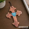 100% NZ Made Pottery / Turquoise Bird Heart Budded Cross