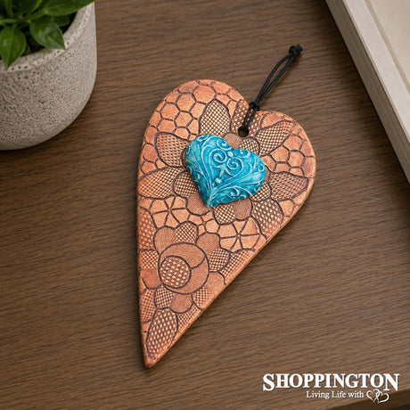 100% NZ Made Pottery / Turquoise Filigree Heart