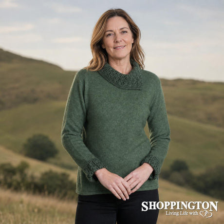 100% NZ Made Two Tone Trim Jumper / Moss