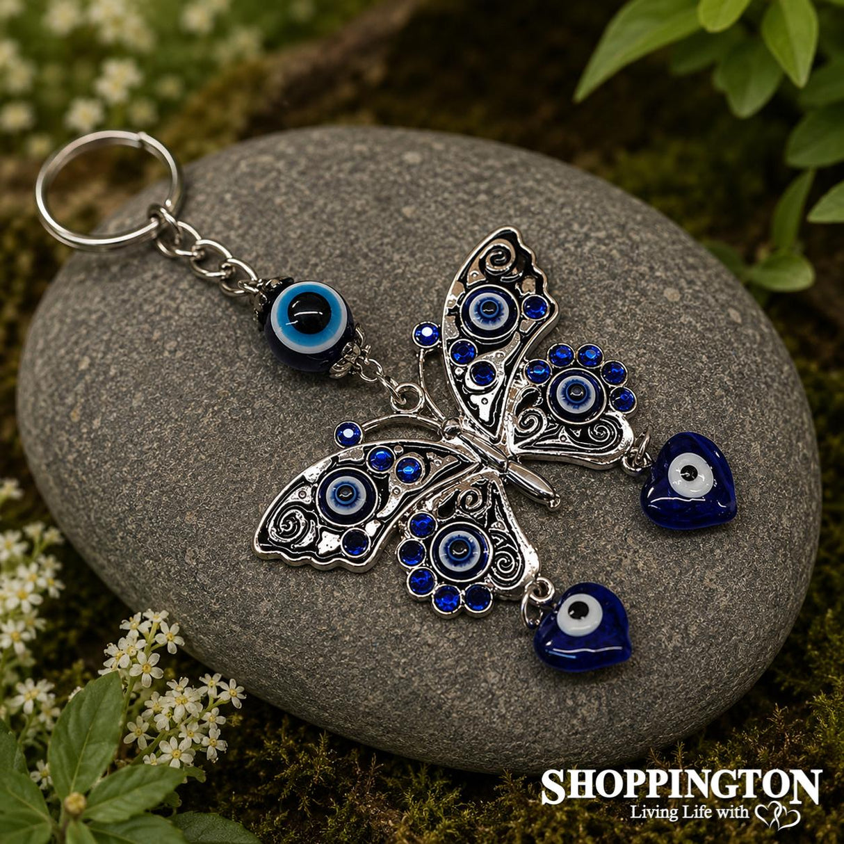 2 Hearts Evil Eye Butterfly Hanging Charm/Keyring