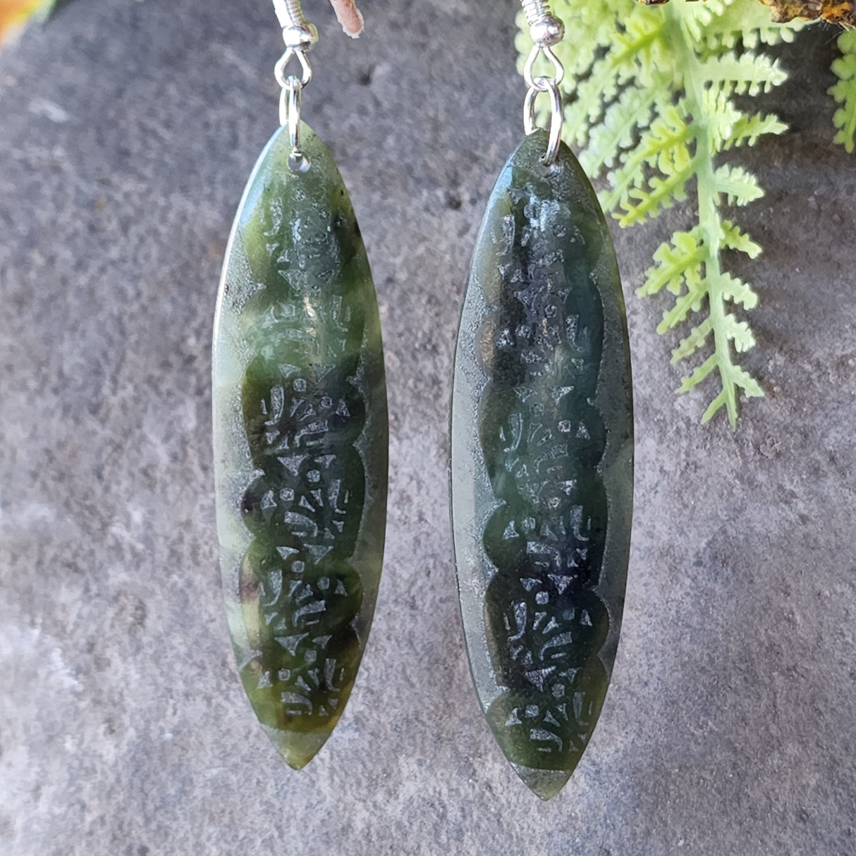 Earrings - Pounamu Engraved Spear