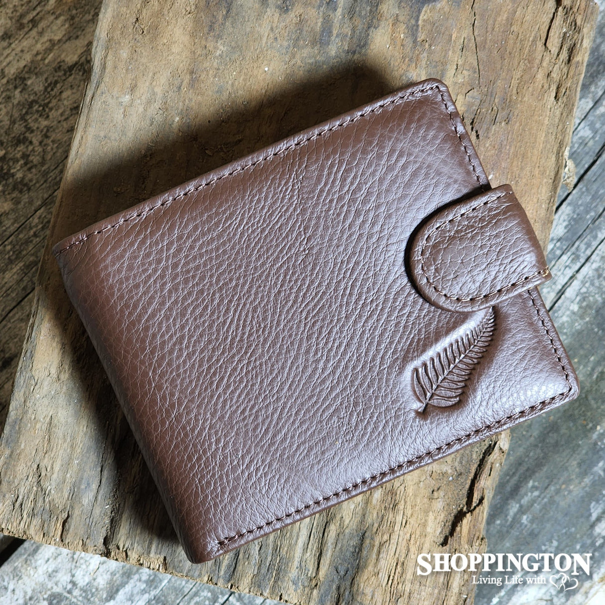 Men's Leather Flat Grain Wallet - Small Fern / Chocolate