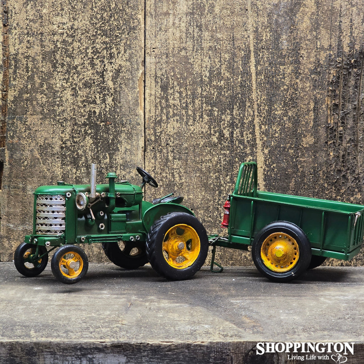 Die Cast Metal Green Vintage Tractor and Trailer Replica