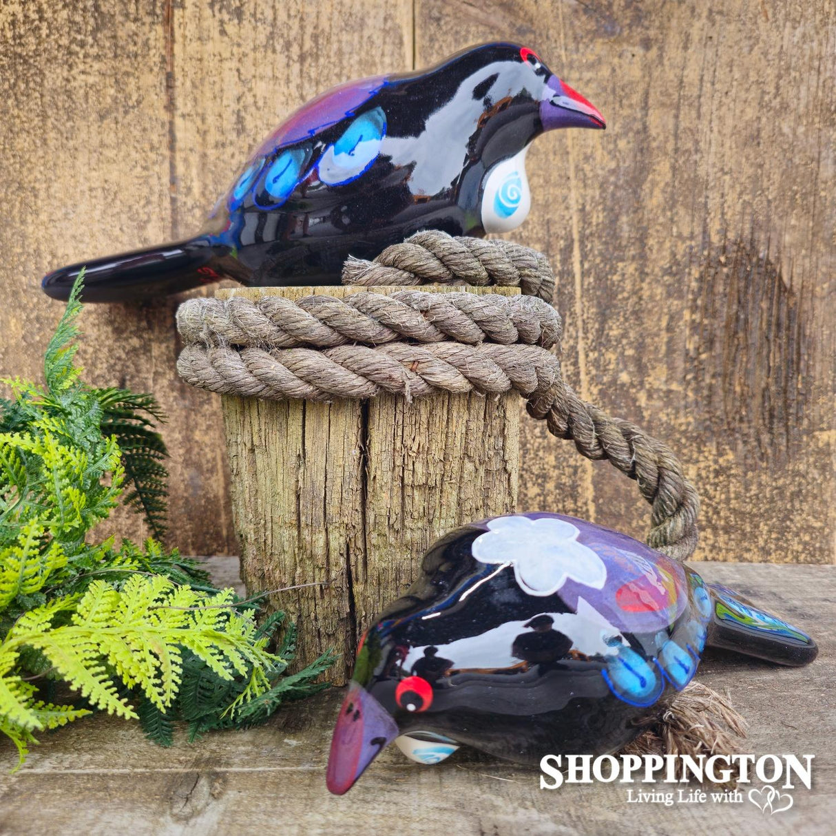 NZ Made Garden Ornament - Splashy Bird Art / Dark Tui Bird