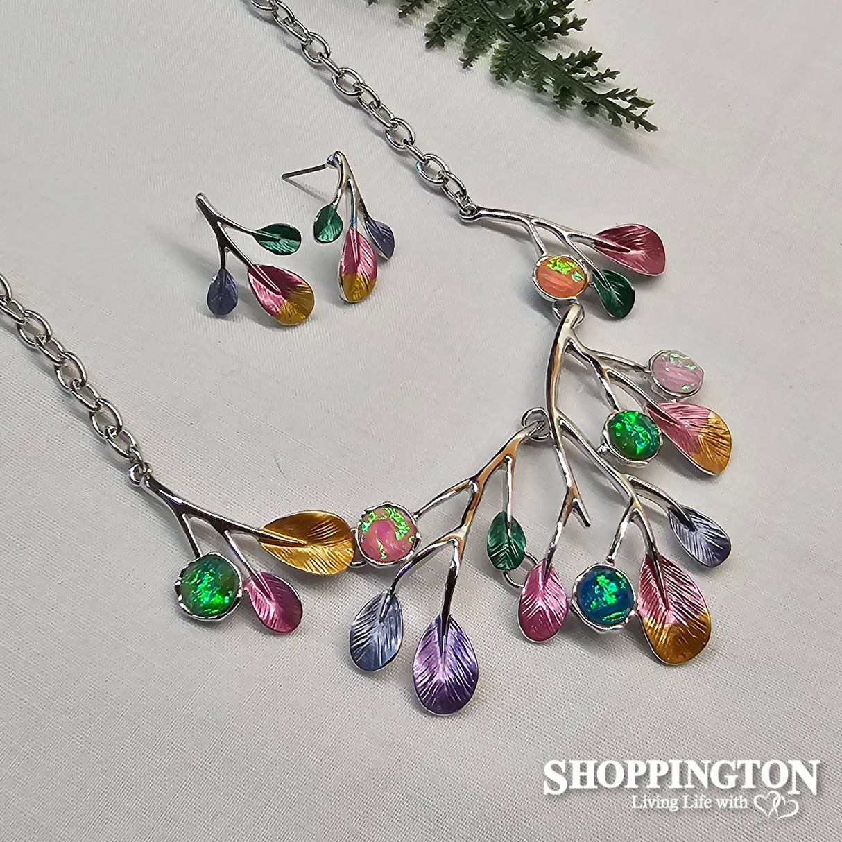 Necklace - Colourful Leave Necklace & Earrings Set
