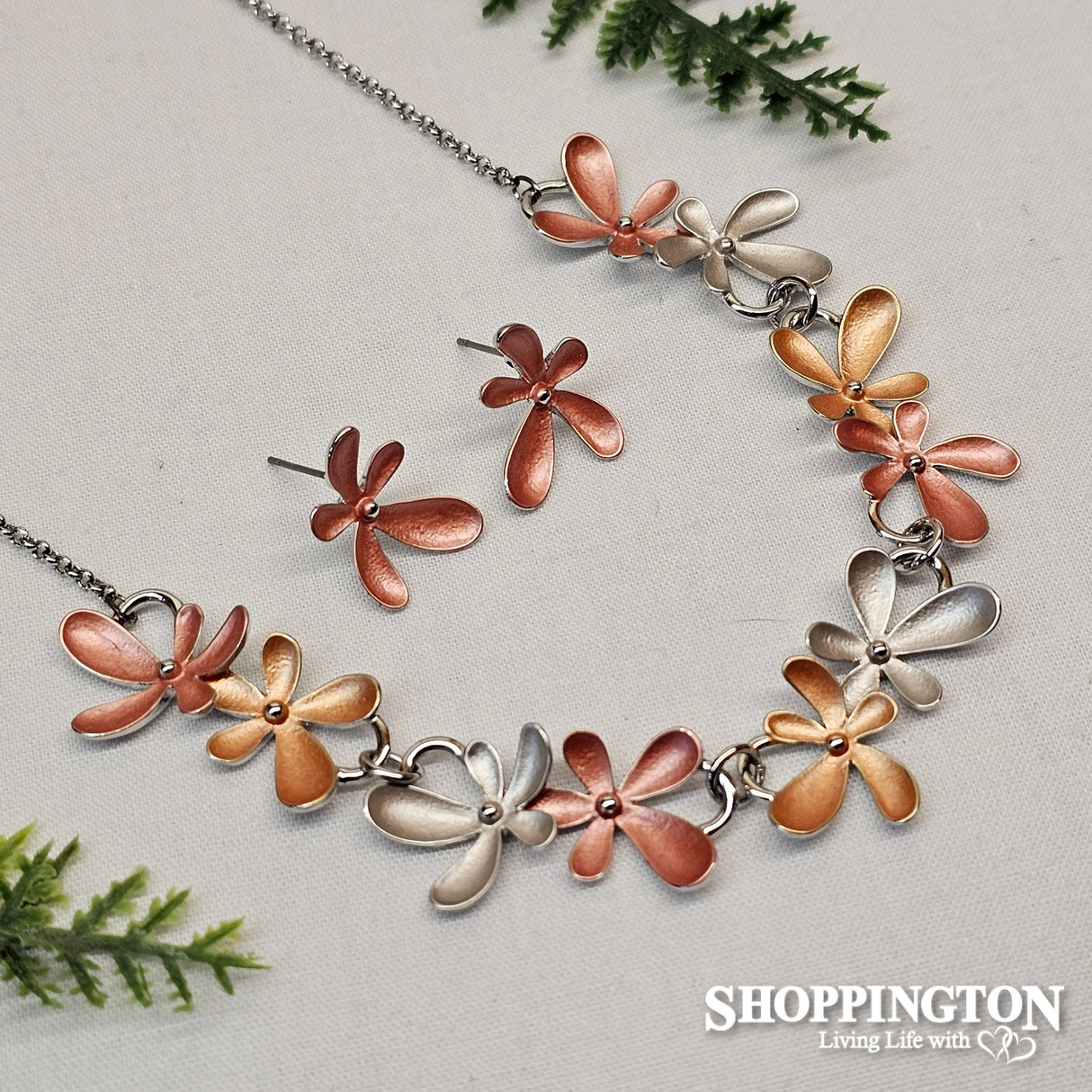 Necklace - Bronze & Gold Flower Set