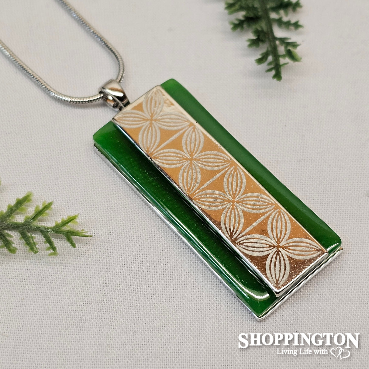 Necklace - Jade & Laser Engraved Frangipani