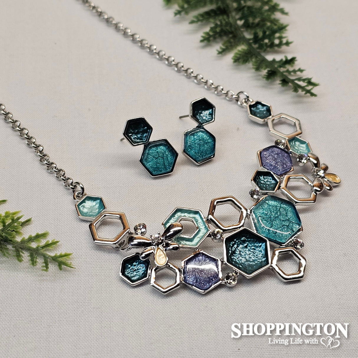 Necklace - Blue Bee's & Hive Necklace & Earrings Set