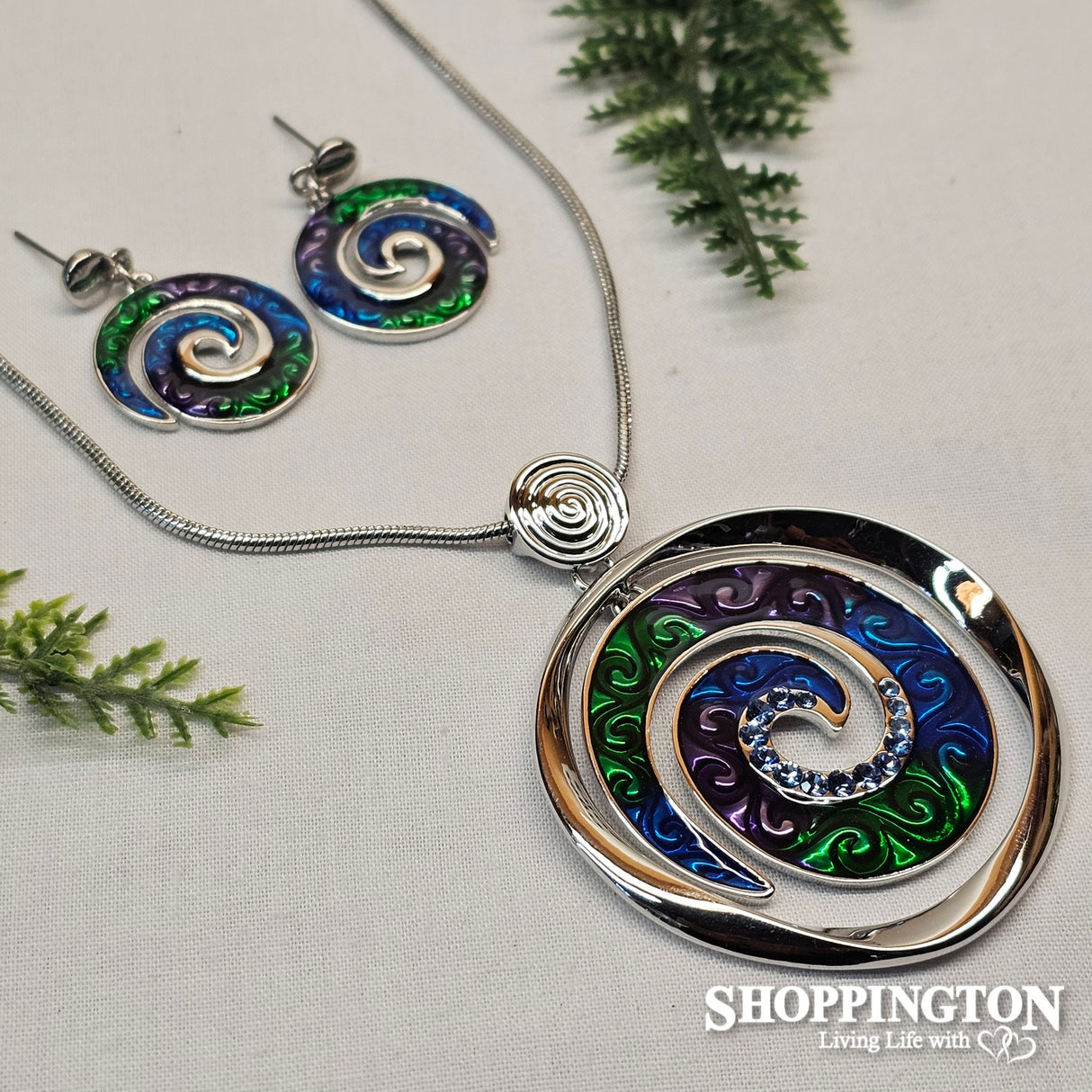 Necklace - Purple Blue Koru Necklace & Earrings Set