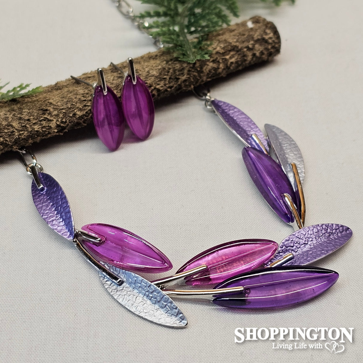Necklace - Purple Leaves Necklace & Earrings Set