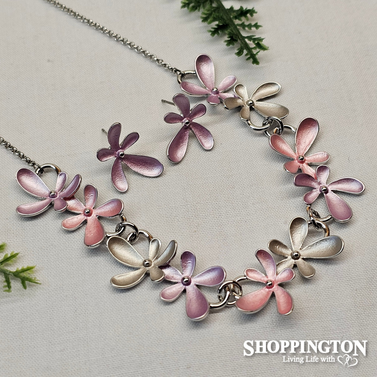 Necklace - Lilac & Silver Flower Set