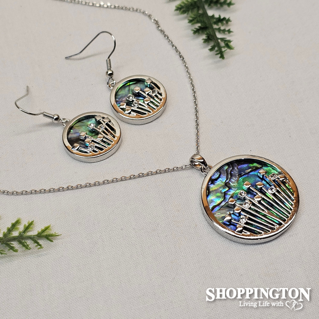 Necklace - Paua Flower Disc Necklace & Earrings Set
