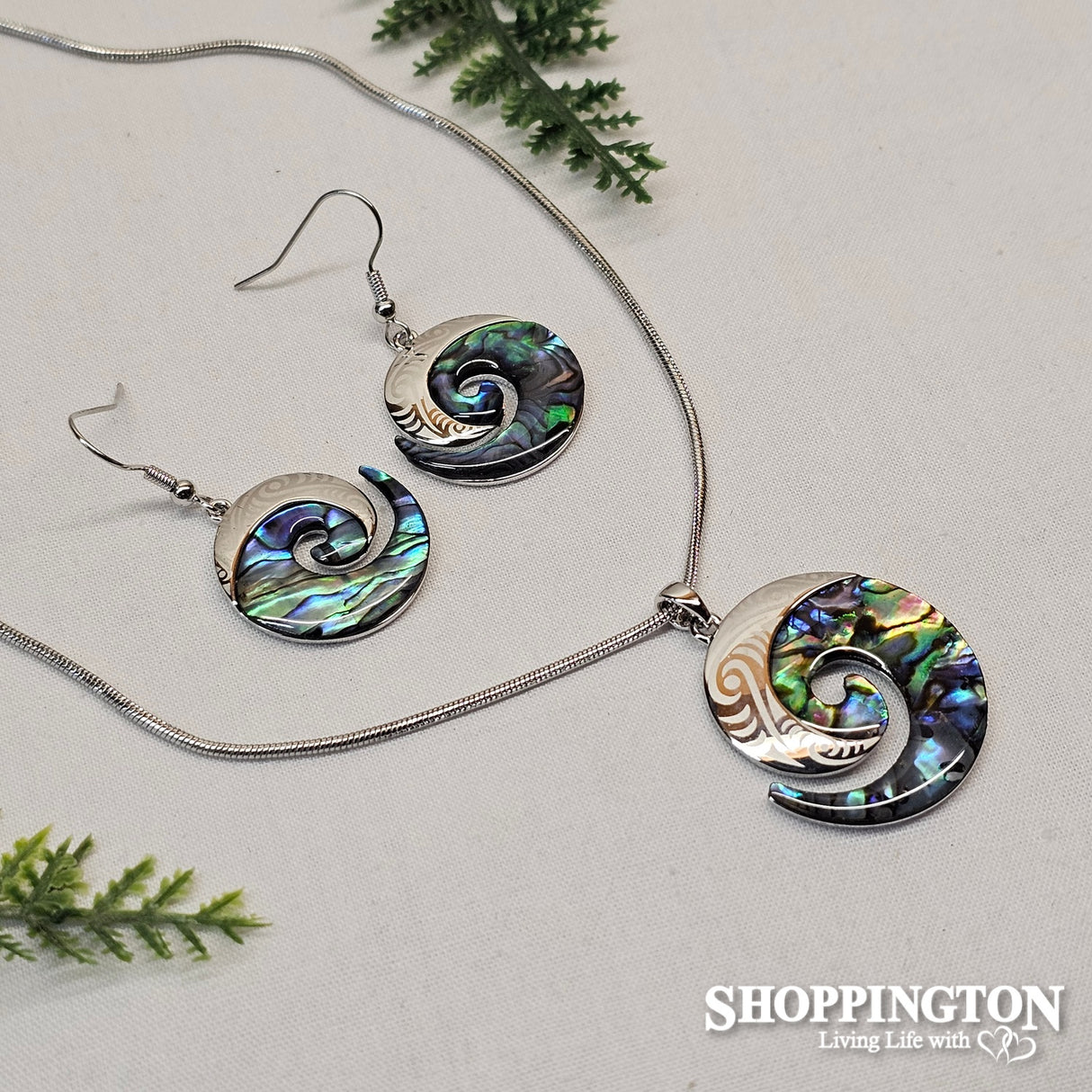 Necklace - Paua & Laser Engraved Koru