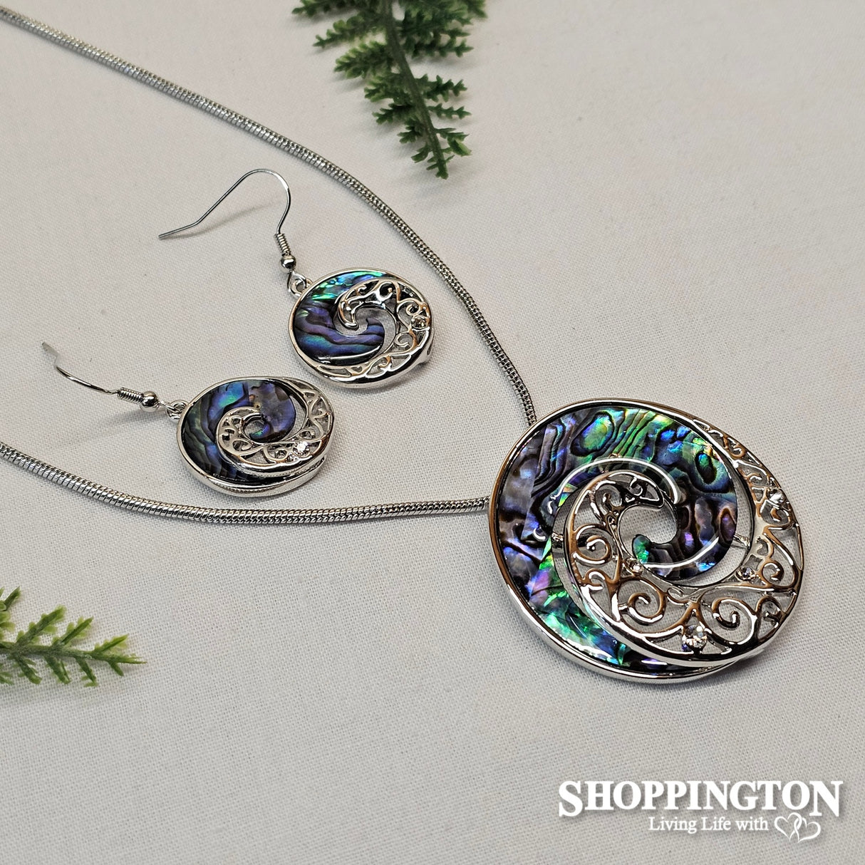 Necklace - Paua & Silver Koru Set