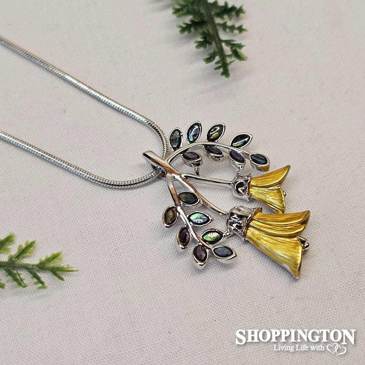Necklace - Kowhai & Paua Leaves