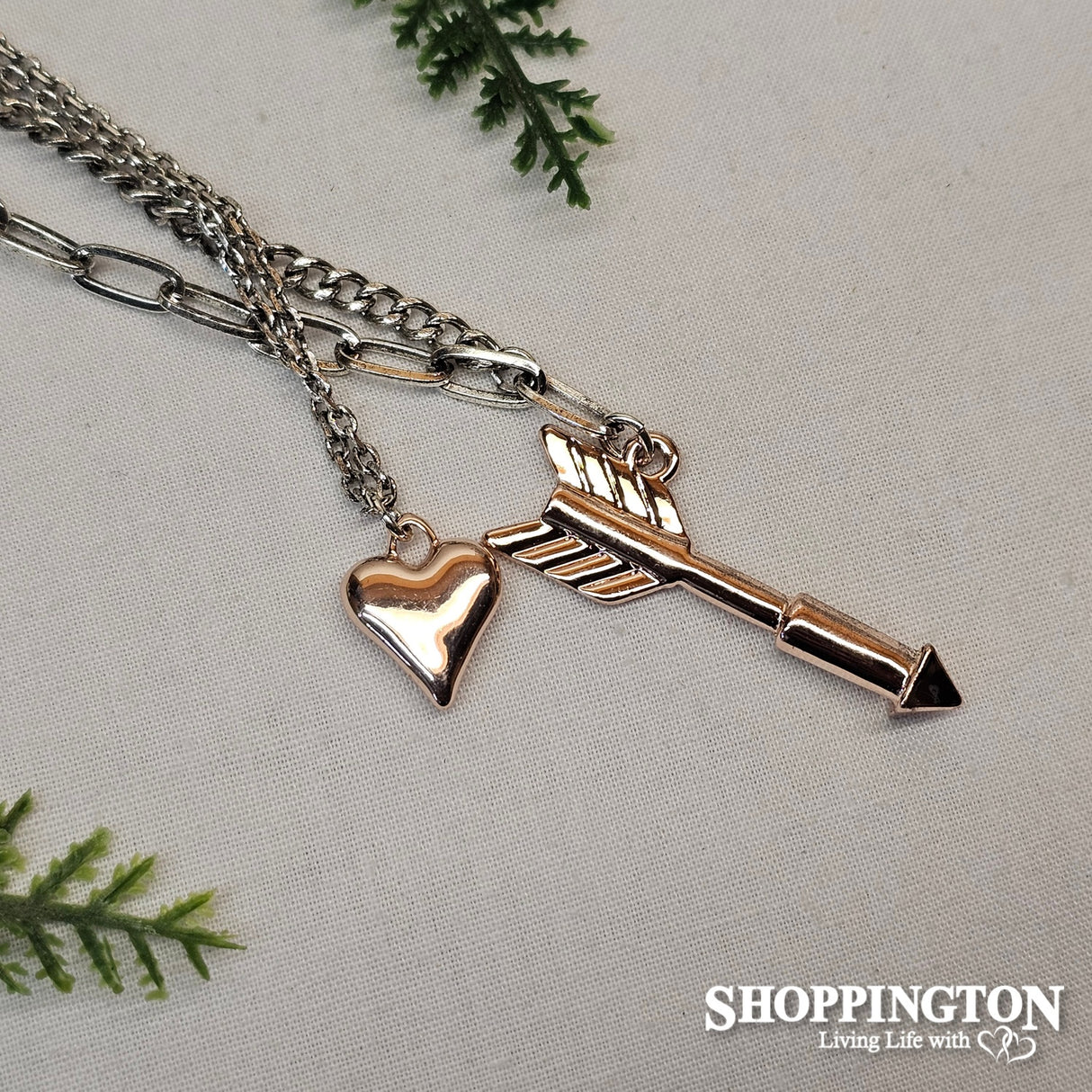 Necklace - Double Chain Arrow & Heart