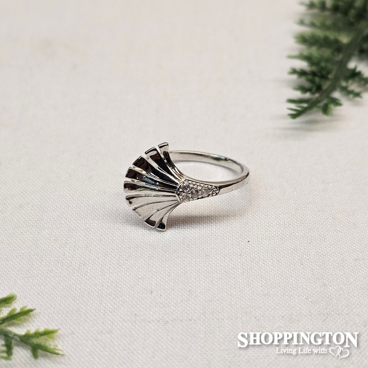 Ring fan&zircon rhodium adjustable