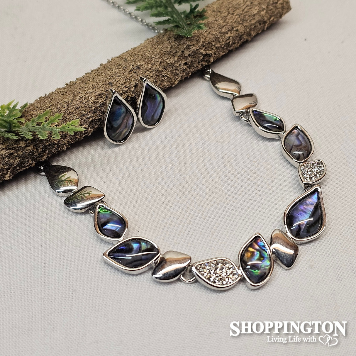 Necklace - Paua & Diamante Tear Drops
