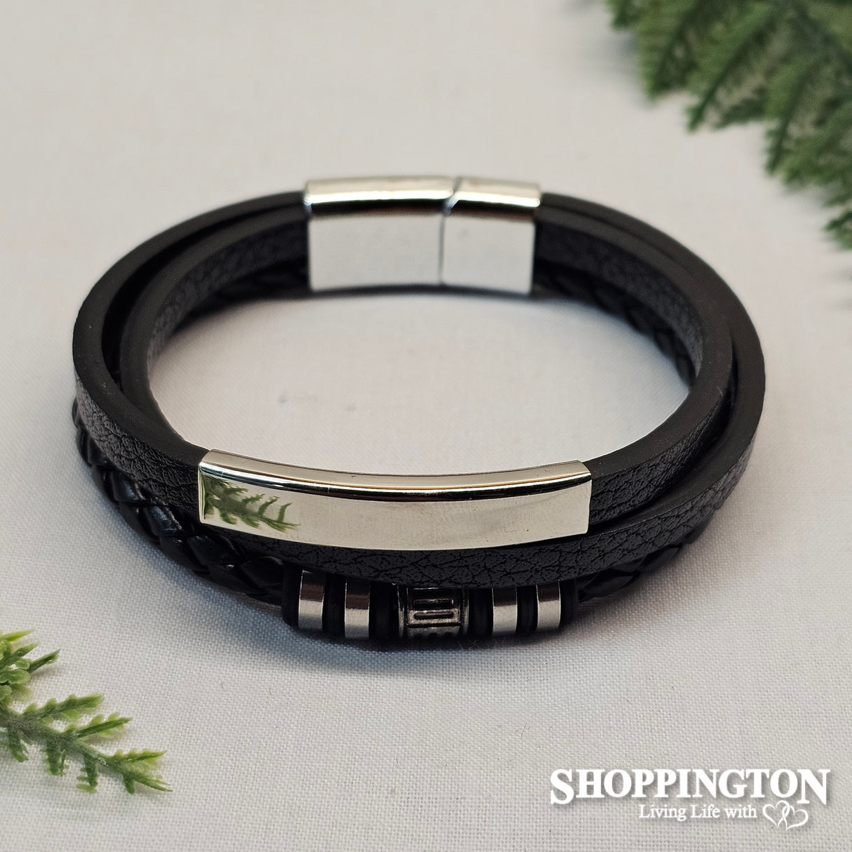 Men's Leather Bracelet with ID Plate