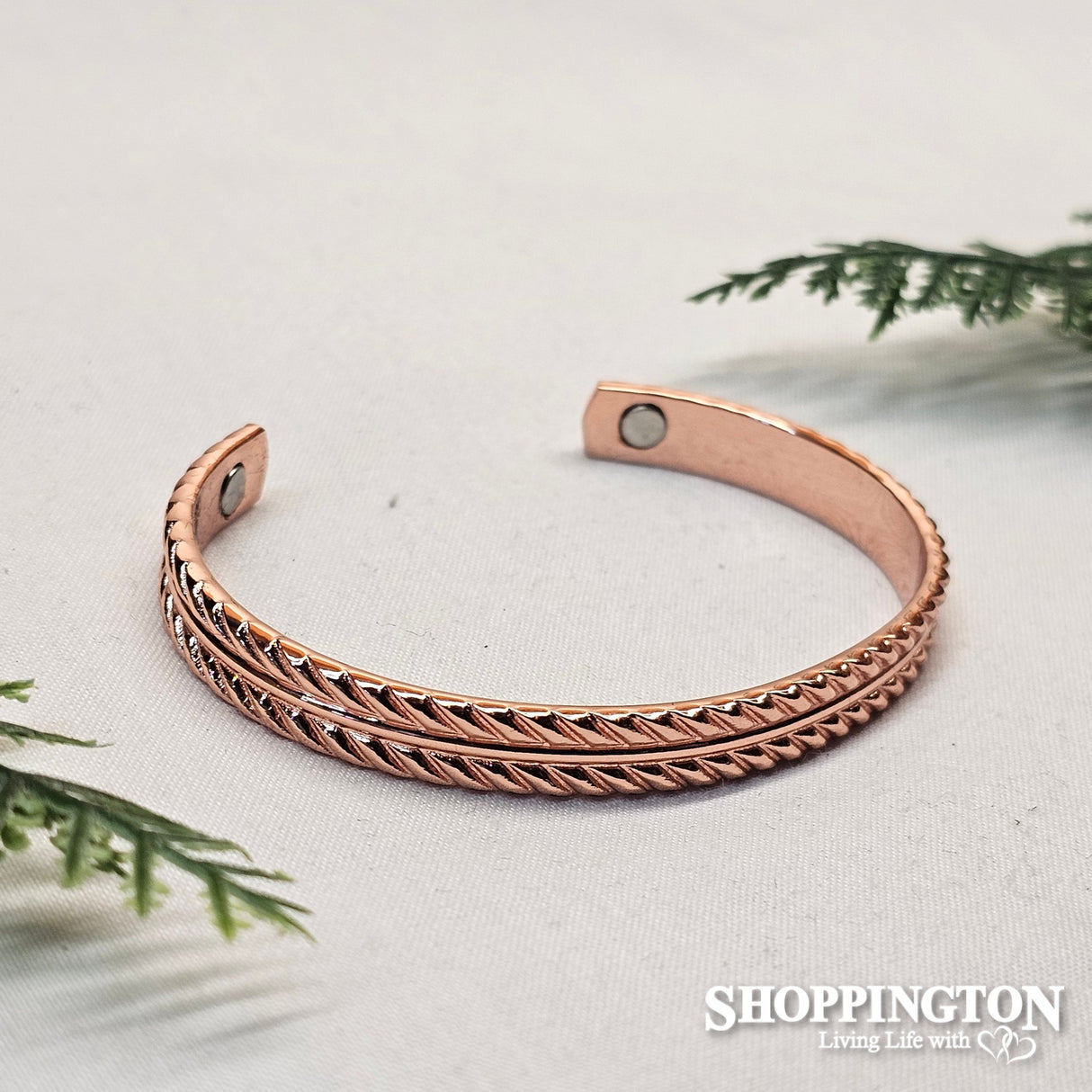 Magnetic Copper Open Bracelet - Rope Rib
