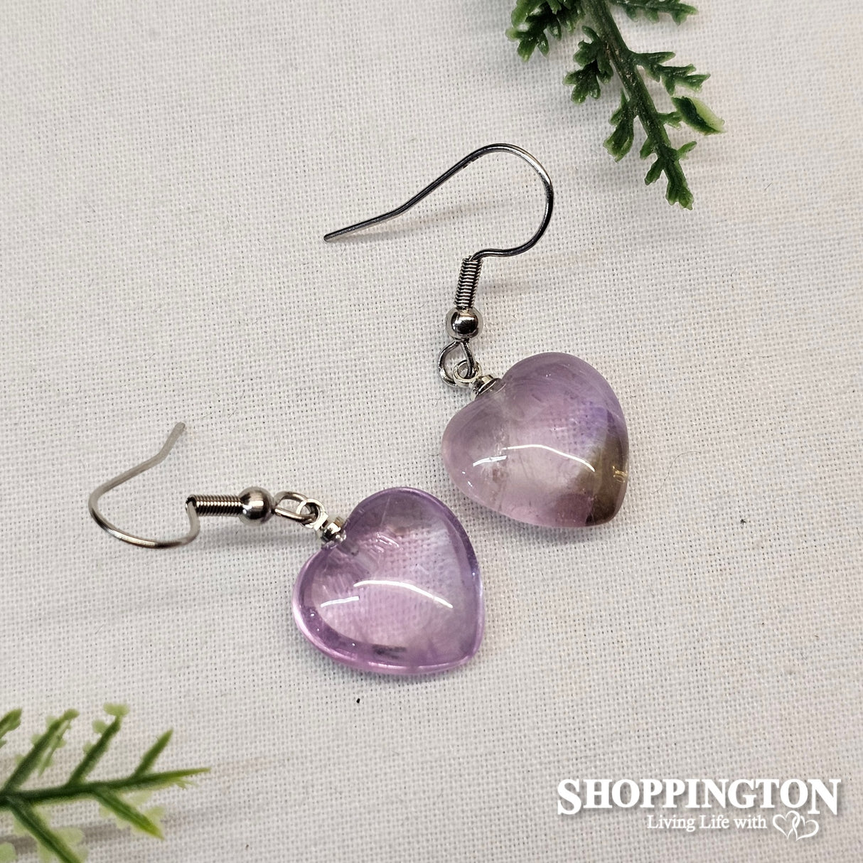 Earrings - Heart Shaped Amethyst 20mm