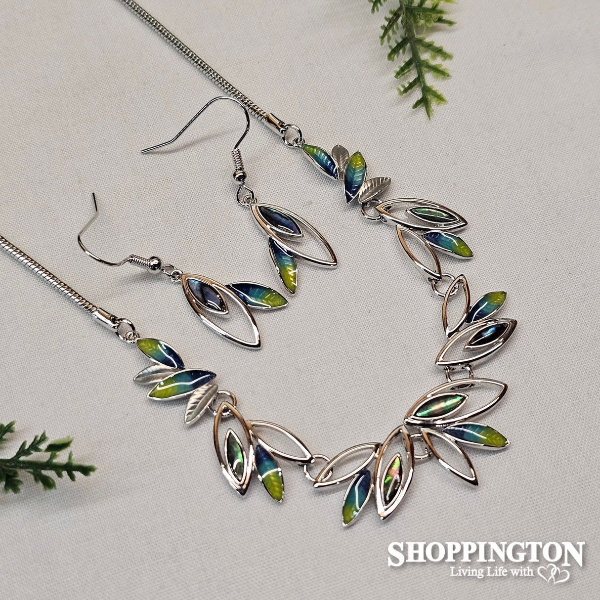 Necklace - Paua Leaves Necklace & Earrings Set