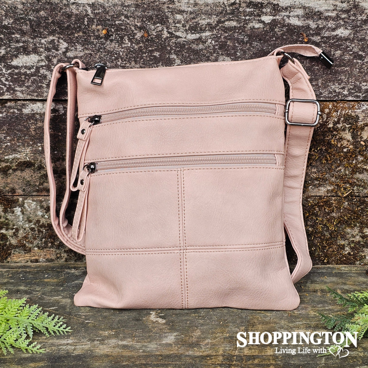 Crossbody Handbag Double Zip Detail Pink