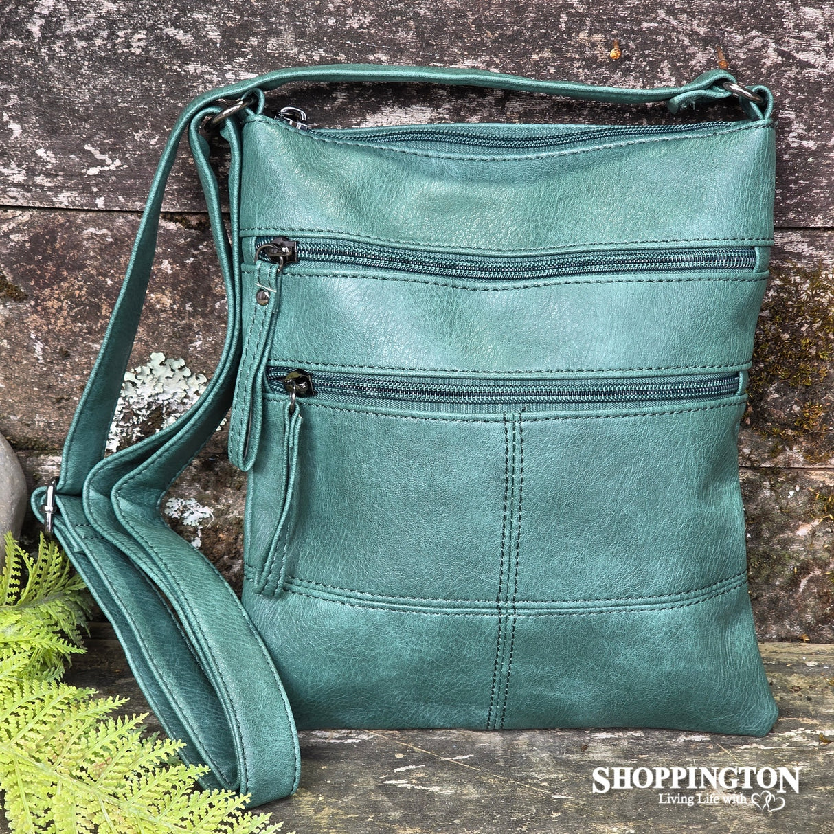 Crossbody Handbag Double Zip Detail Green