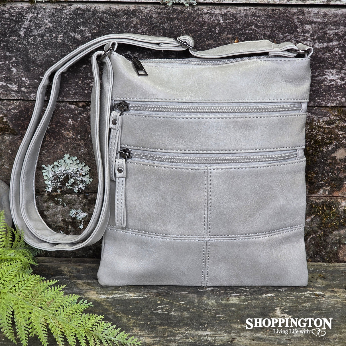 Crossbody Handbag Double Zip Detail Grey