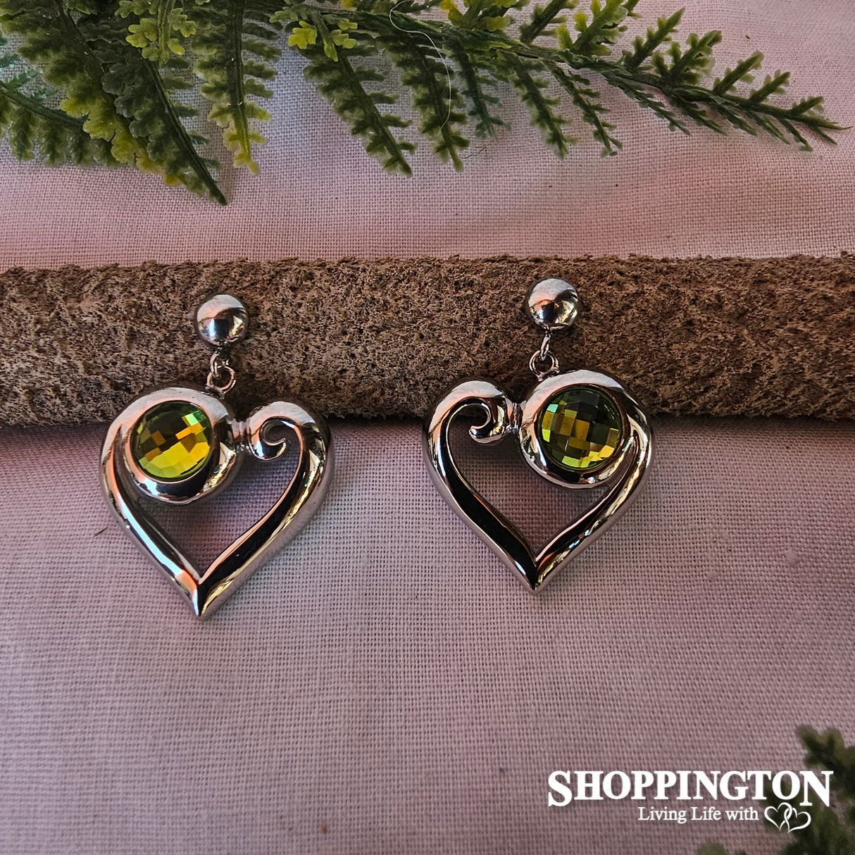 Earrings - Green Heart Stainless Steel