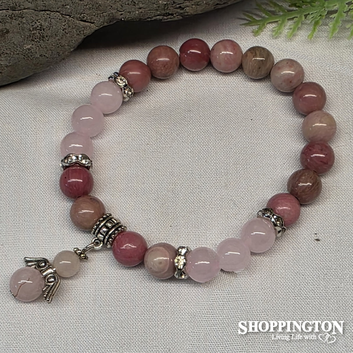 Gemstone Bead Bracelets - Rhodochrosite & Rose Quartz