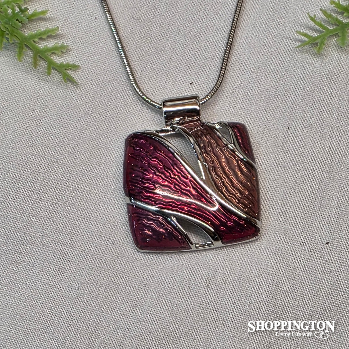 Necklace - Red Enamel Wave Square