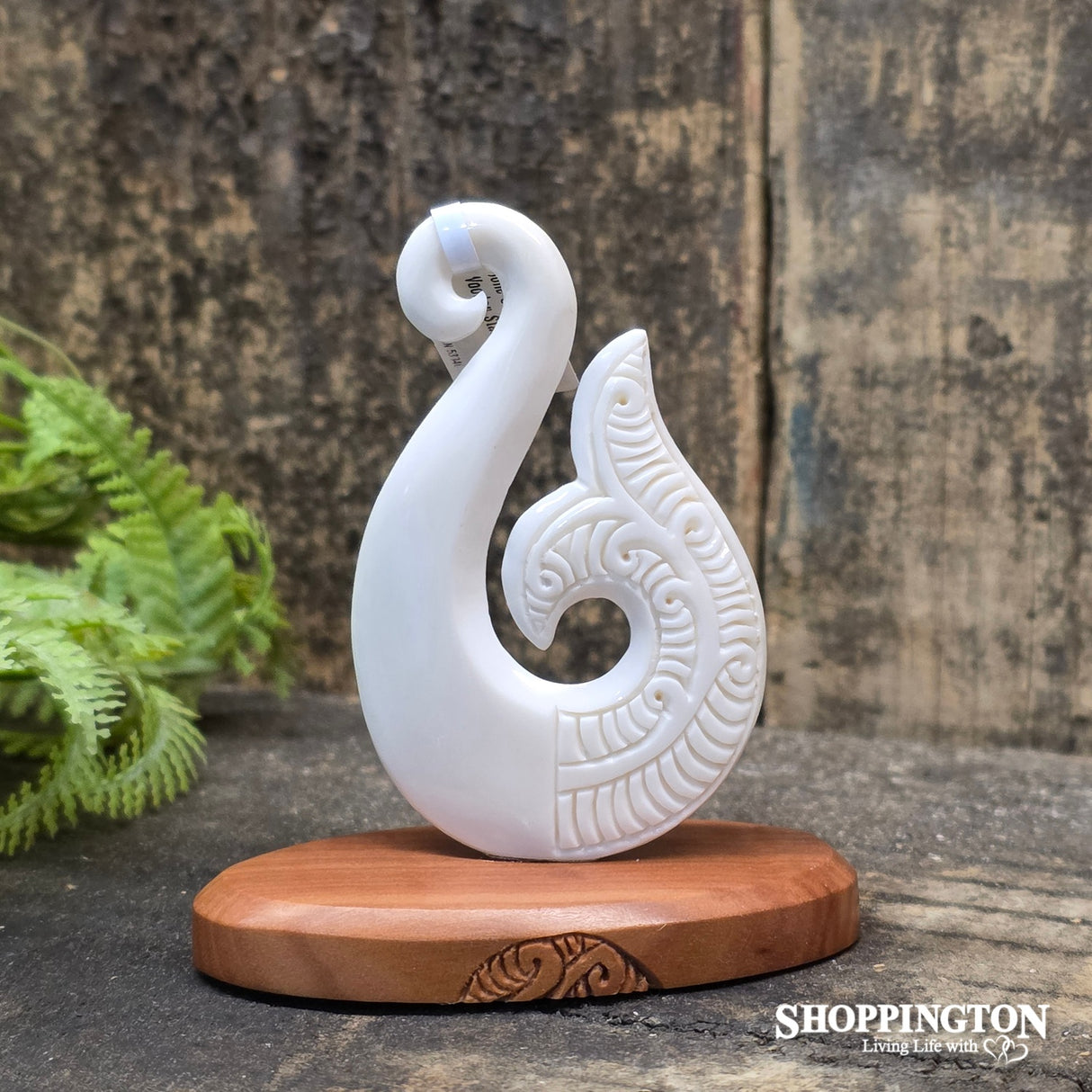Bone Carved Hook on Wooden Stand