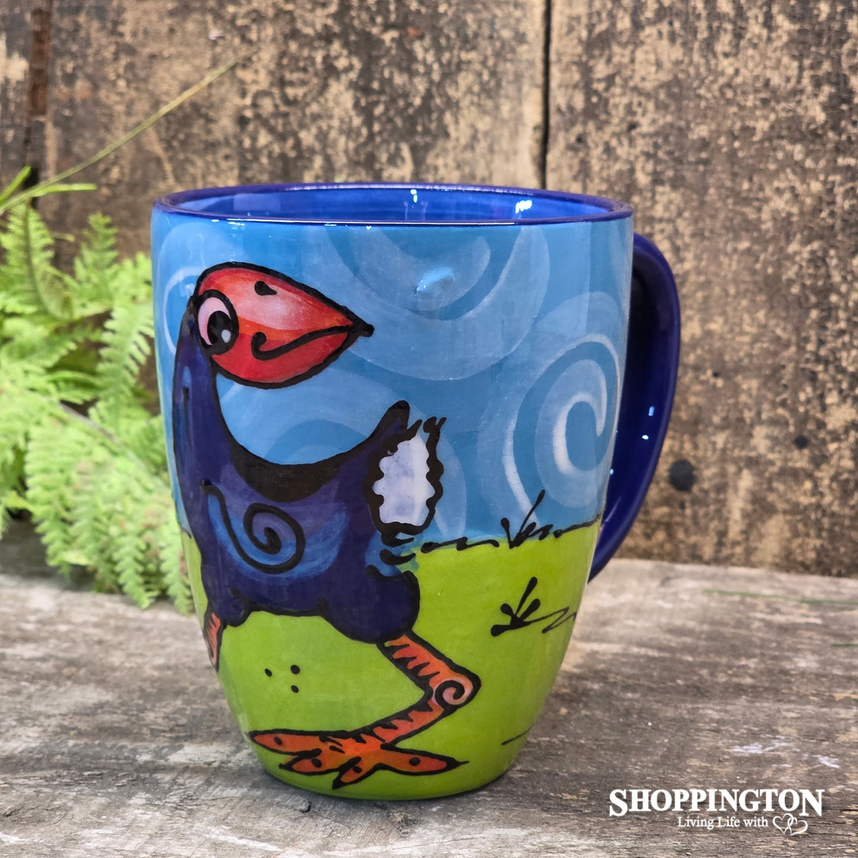 NZ Made Hand Painted - Blue Pukeko Head Turned  Mug