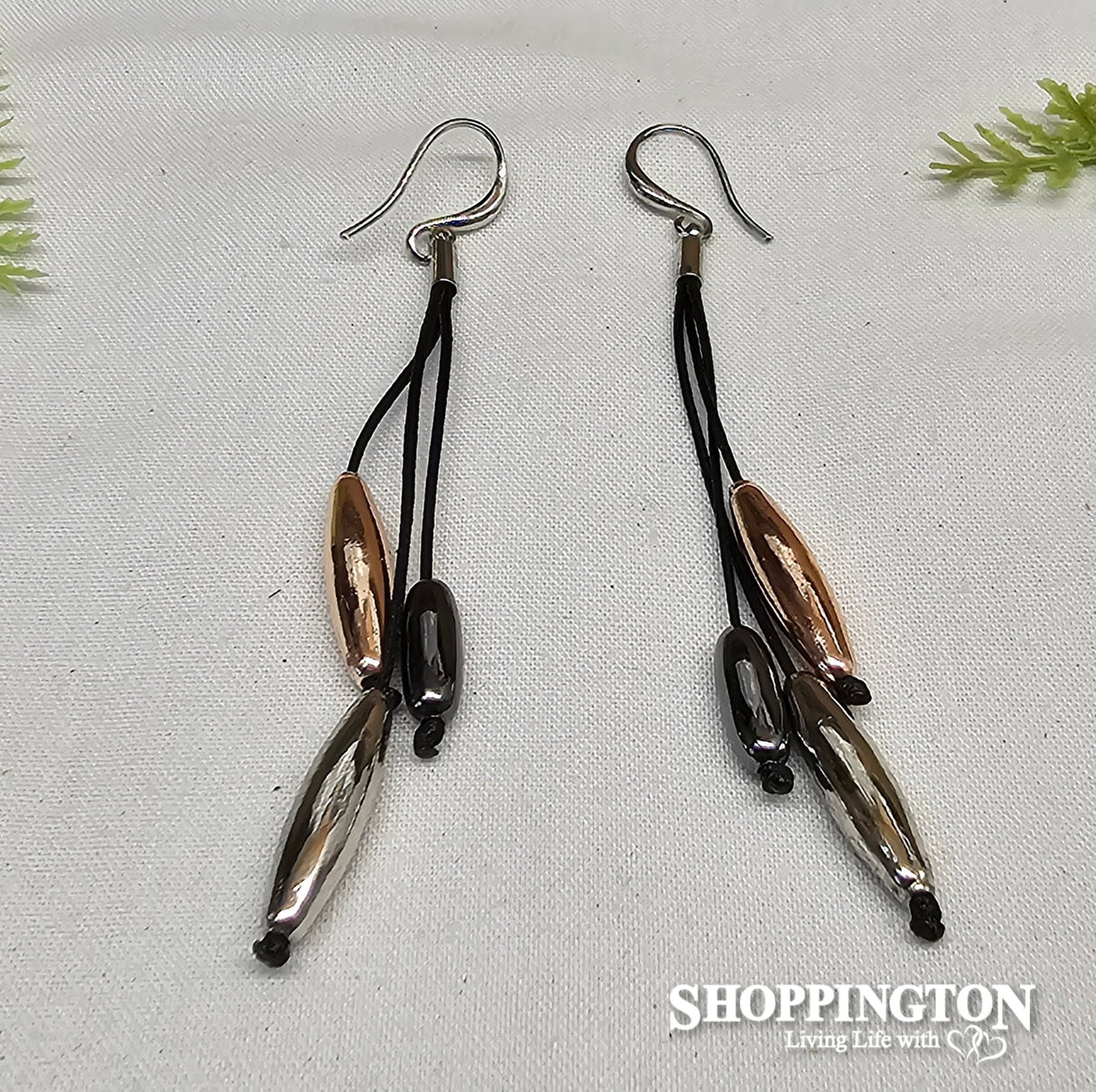 3 tone beads long earrings