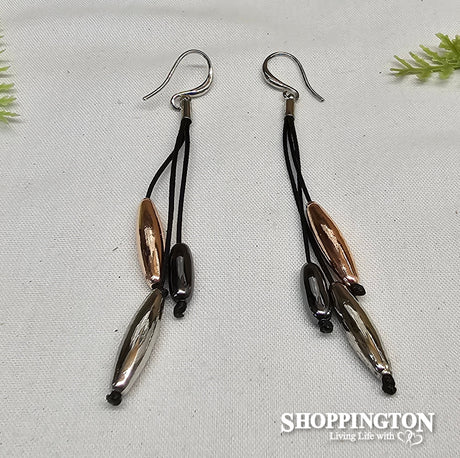 3 tone beads long earrings