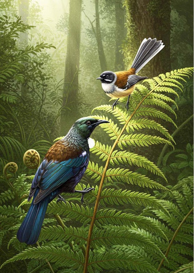 Doug Healey Greetings Card - Tui & Fantail