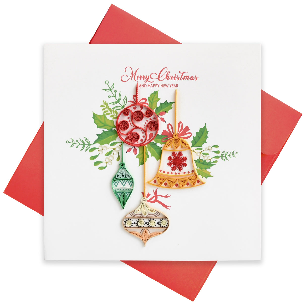 Handmade Gift Card - Quilled Christmas Baubles