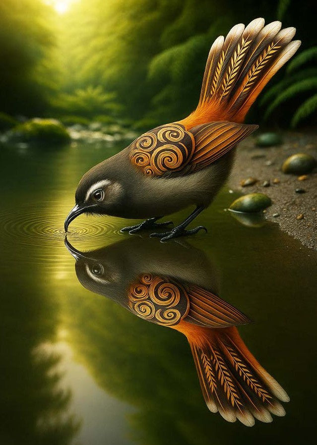 Doug Healey Greetings Card - Fantail Reflection