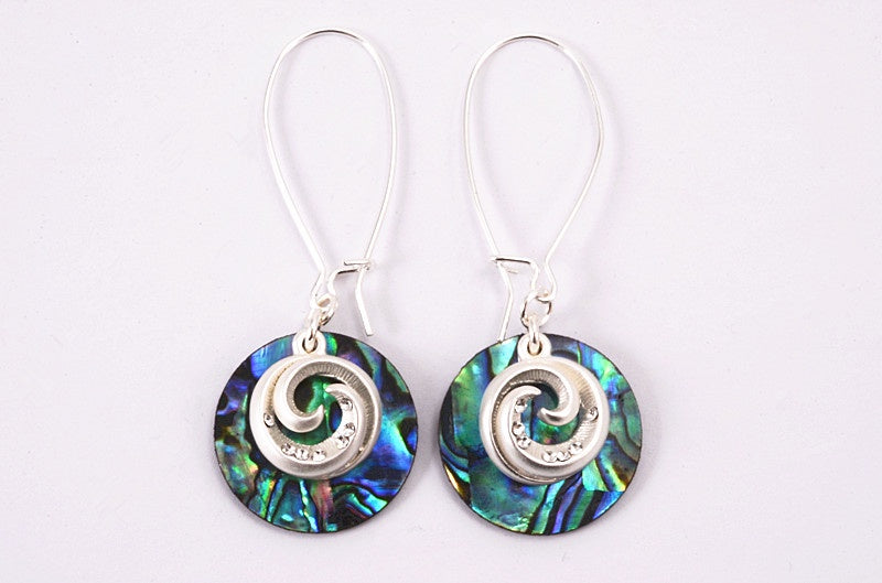 Earrings - Paua Disc with Koru